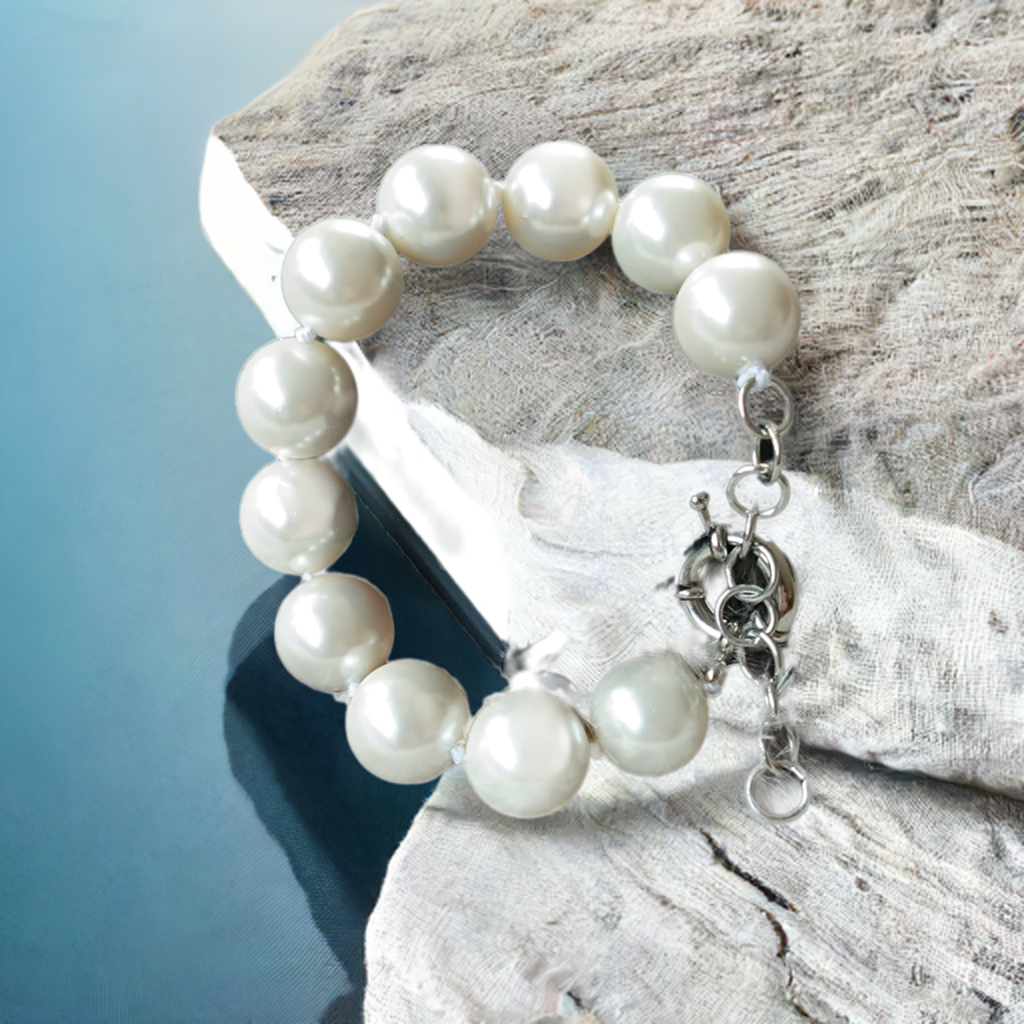 Armband aus Mallorca-Perlen 14mm Geschenk Schmuck, Taufe, Kommunion, Hochzeit