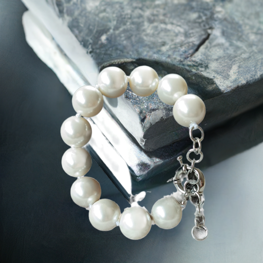 Armband aus Mallorca-Perlen 14mm Geschenk Schmuck, Taufe, Kommunion, Hochzeit