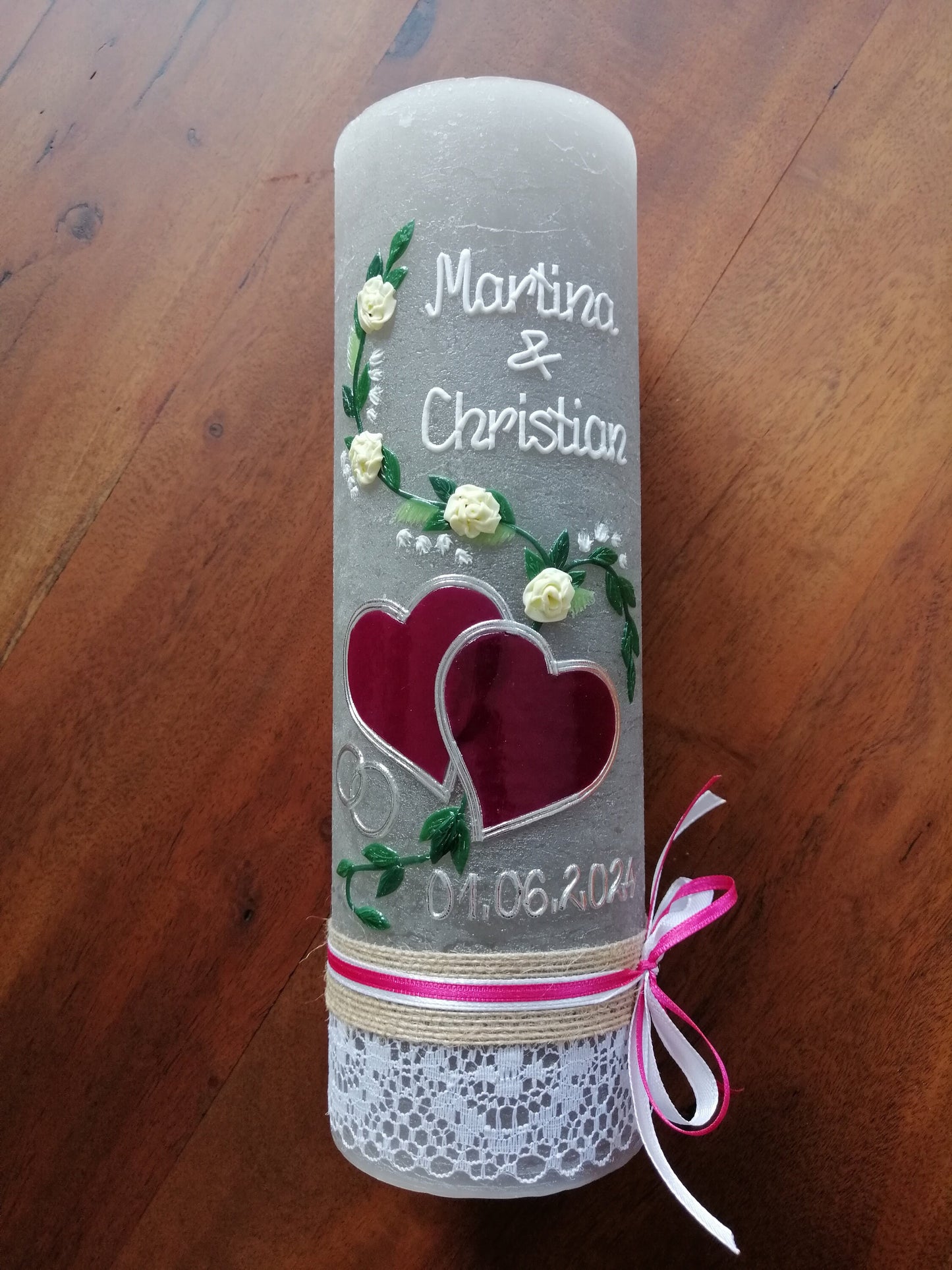 Hochzeitskerze Rustikal Rustica, Hochzeitkerze, Brautkerze, Wedding candle, Liebende Herzen, inkl Wachsbeschriftung