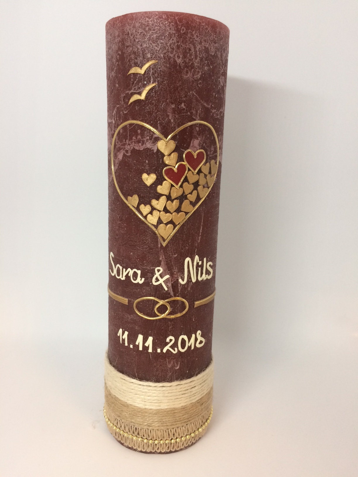 RUSTICA, VINTAGE-Look, SHABBY, Rustikal, Hochzeitkerze, Hochzeitskerze, Herz füllt sich mit Liebe, inkl Wachsbeschriftung