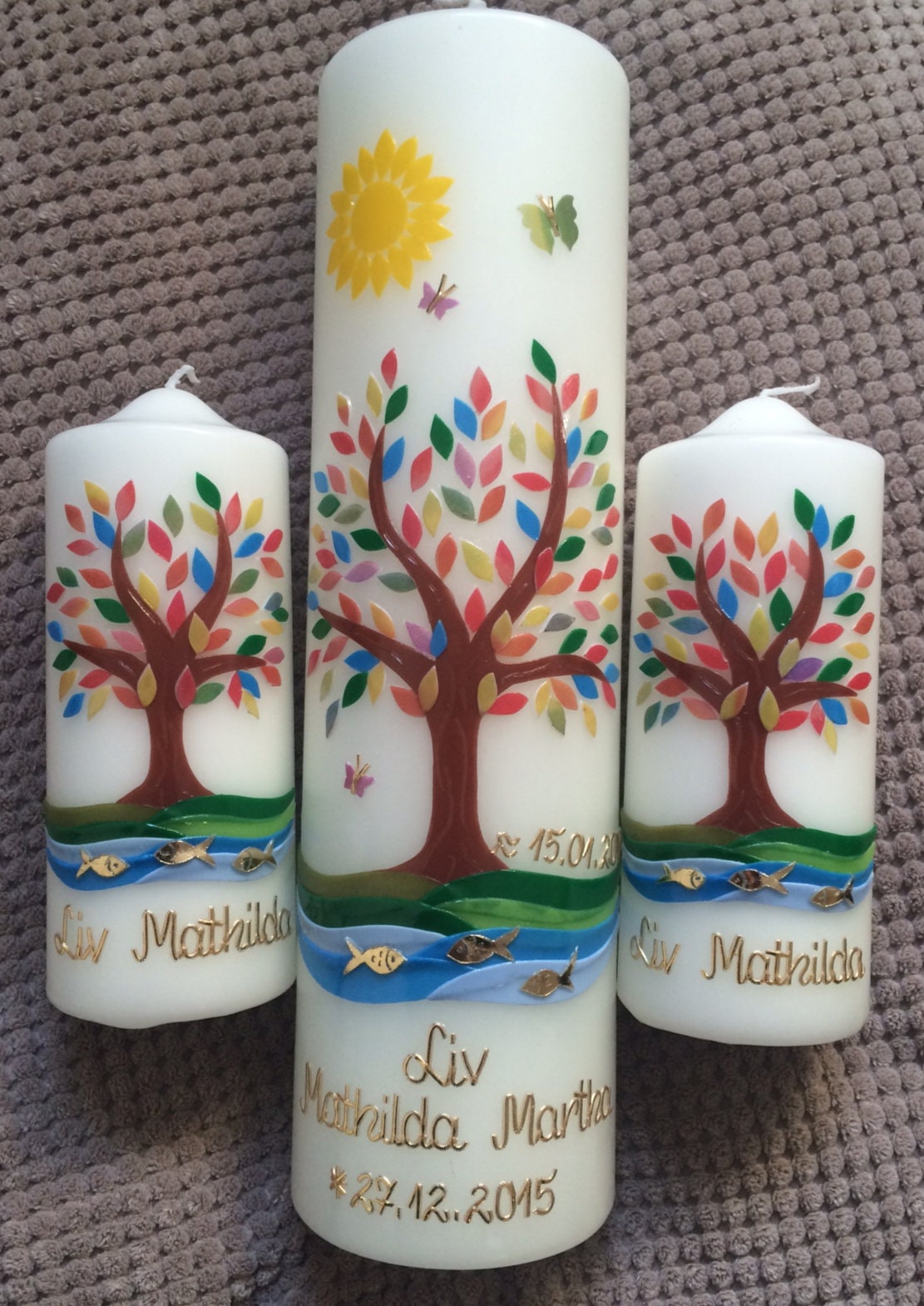 Taufkerze Mädchen Junge Lebensbaum SET