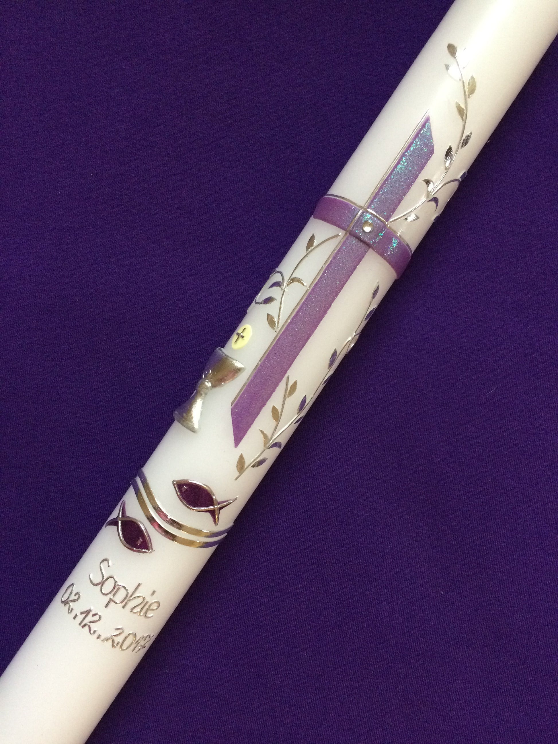 Kommunionkerze 40x4, Taufkerze, Farbe nach Wahl, für Mädchen oder Jungen, handgearbeite Wachsverzierungen, keine Folie/Druck, Kommunion