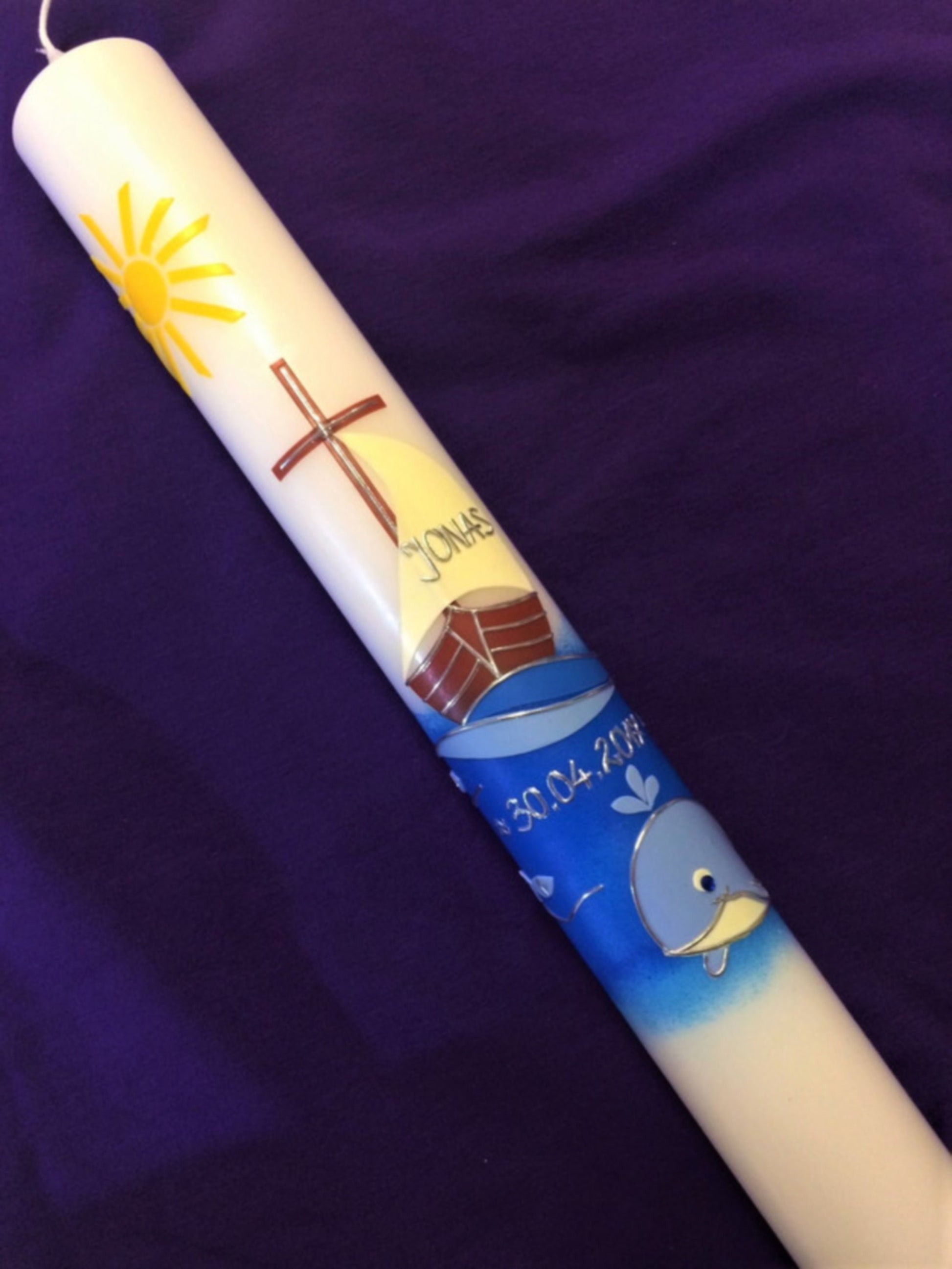 Taufkerze - Kommunionkerze - Boot - Arche - Wal - Mädchen - Junge - Kerze -Taufe - Handarbeit - keine Folie - inkl. Wachsbeschriftung