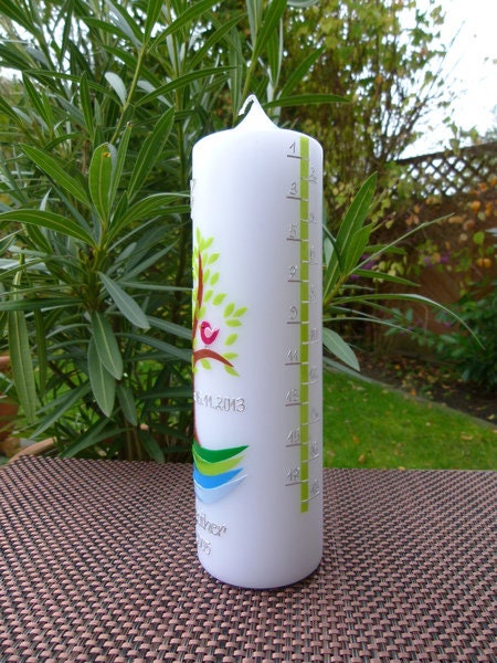 Taufkerze - Geburtstagskerze Lebensbaum 2in1, inkl Beschriftung, Farbwünsche möglich, Mädchen, Jungen, Wachsverzierungen, Taufe, Geburtstag