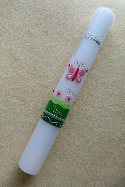 TAUFKERZE KOMMUNIONKERZE, Schmetterling, inkl Beschriftungen, Farbwünsche möglich, Junge, Mädchen, Taufe, Kommunion, katholisch, evangelisch