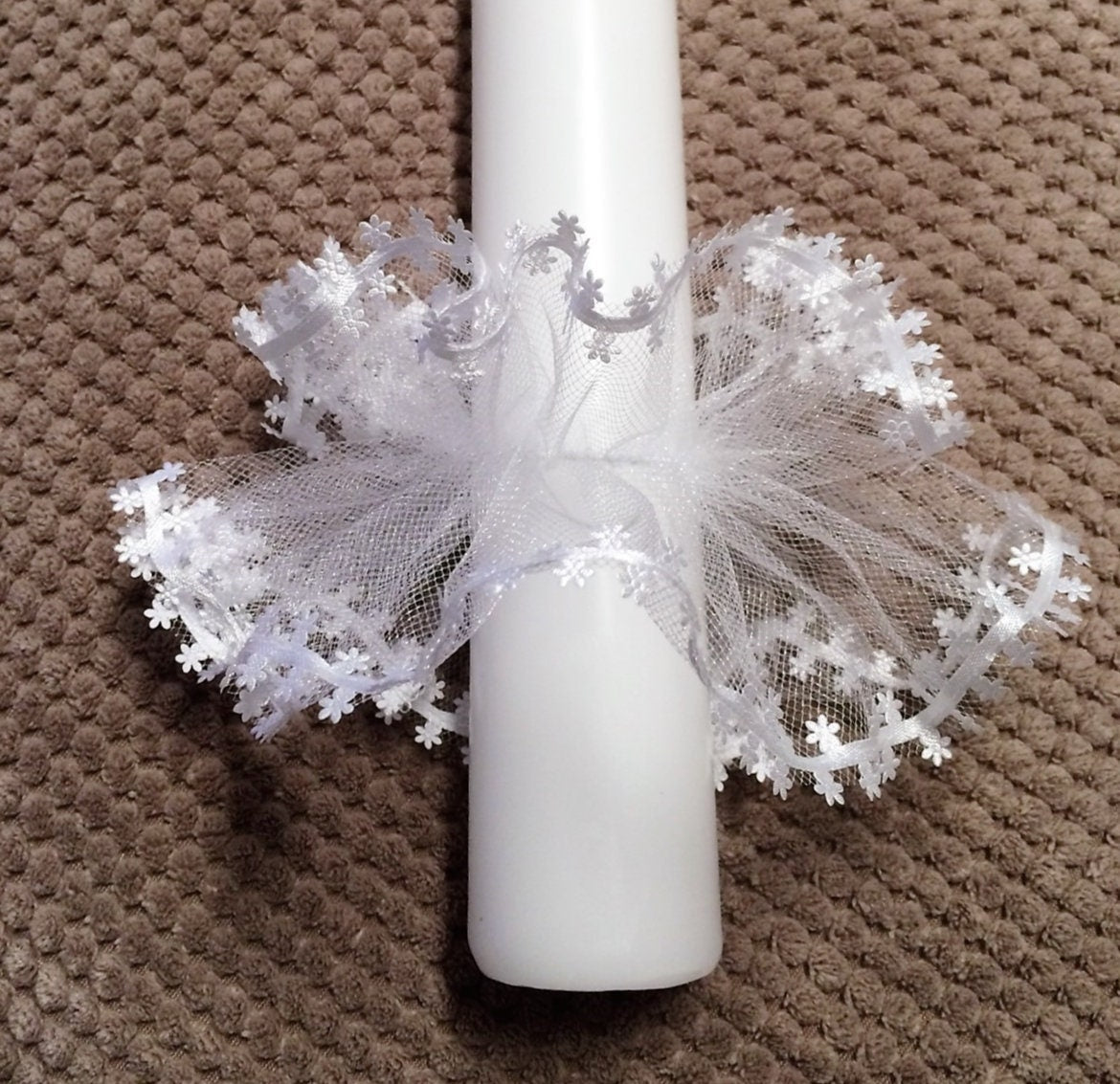 Kerzenschmuck Tropfschutz Kerzenrock Tüll - weiß