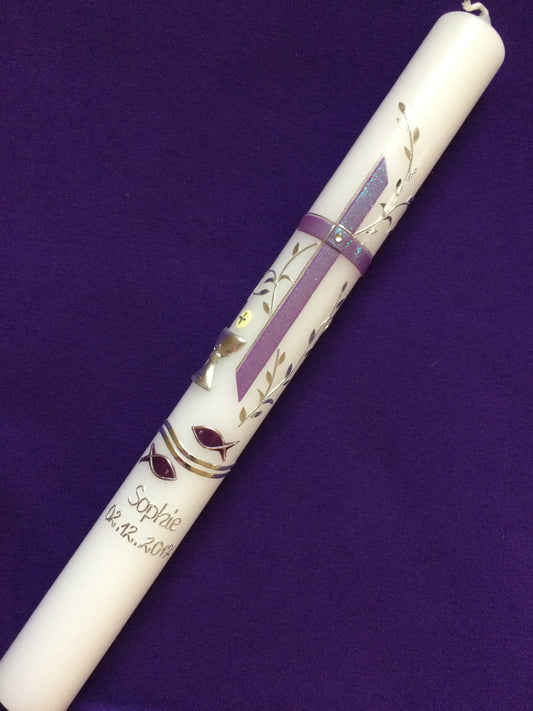 Kommunionkerze 40x4, Taufkerze, Farbe nach Wahl, für Mädchen oder Jungen, handgearbeite Wachsverzierungen, keine Folie/Druck, Kommunion