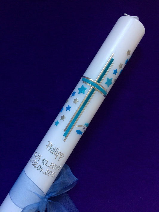 Taufkerze Kommunionkerze Kommunionskerze Junge !!!Farbänderungen möglich!!!