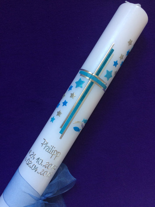 Taufkerze Kommunionkerze Kommunionskerze Junge !!!Farbänderungen möglich!!!