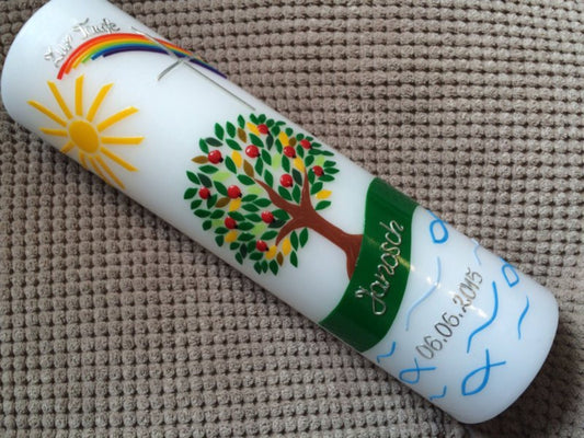Taufkerze Lebensbaum Baum Mädchen Junge Kerze -Taufe - Handarbeit - keine Folie - inkl. Wachsbeschriftung
