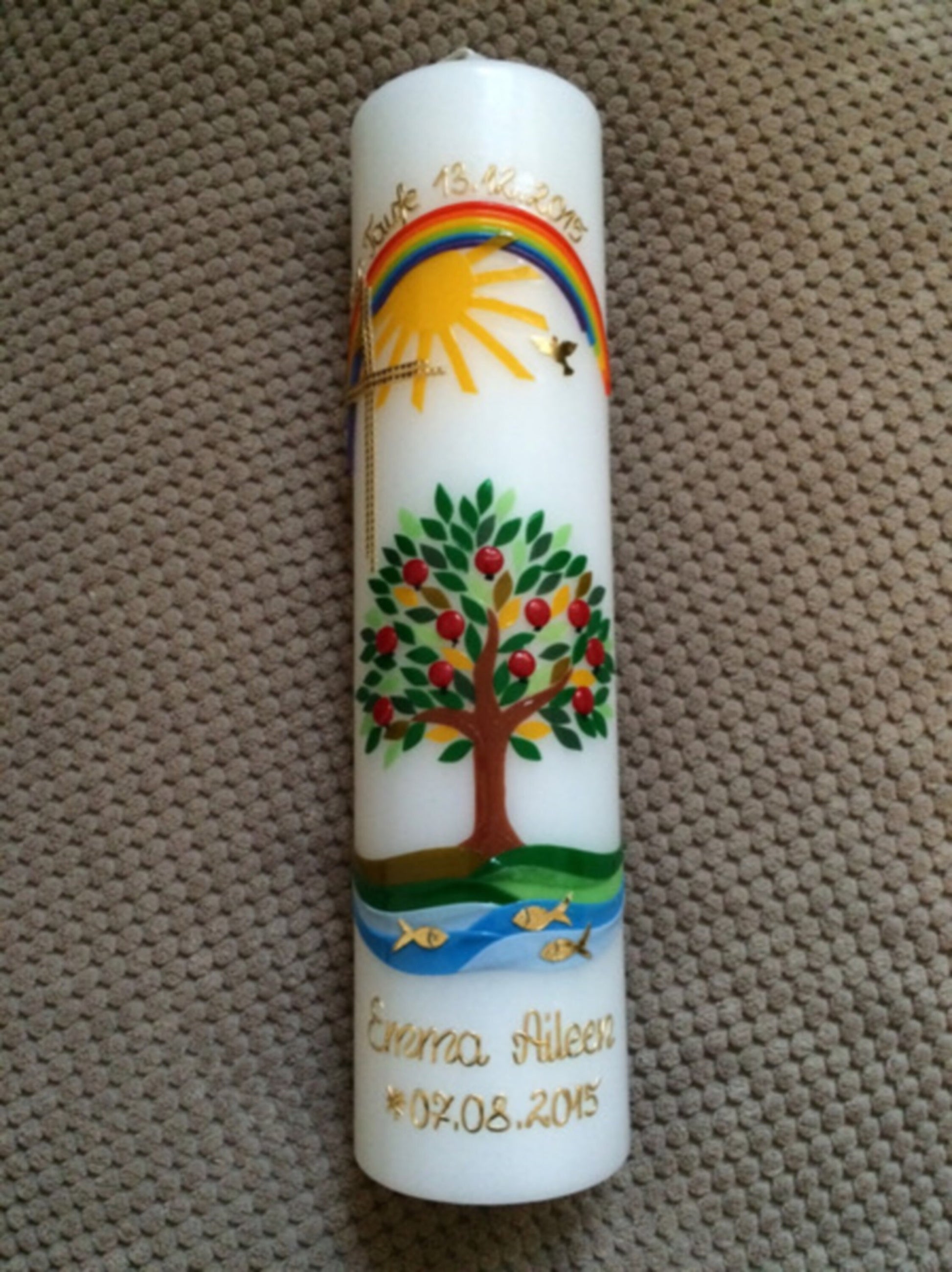 Taufkerze Lebensbaum Baum Mädchen Junge Kerze -Taufe - Handarbeit - keine Folie - inkl. Wachsbeschriftung