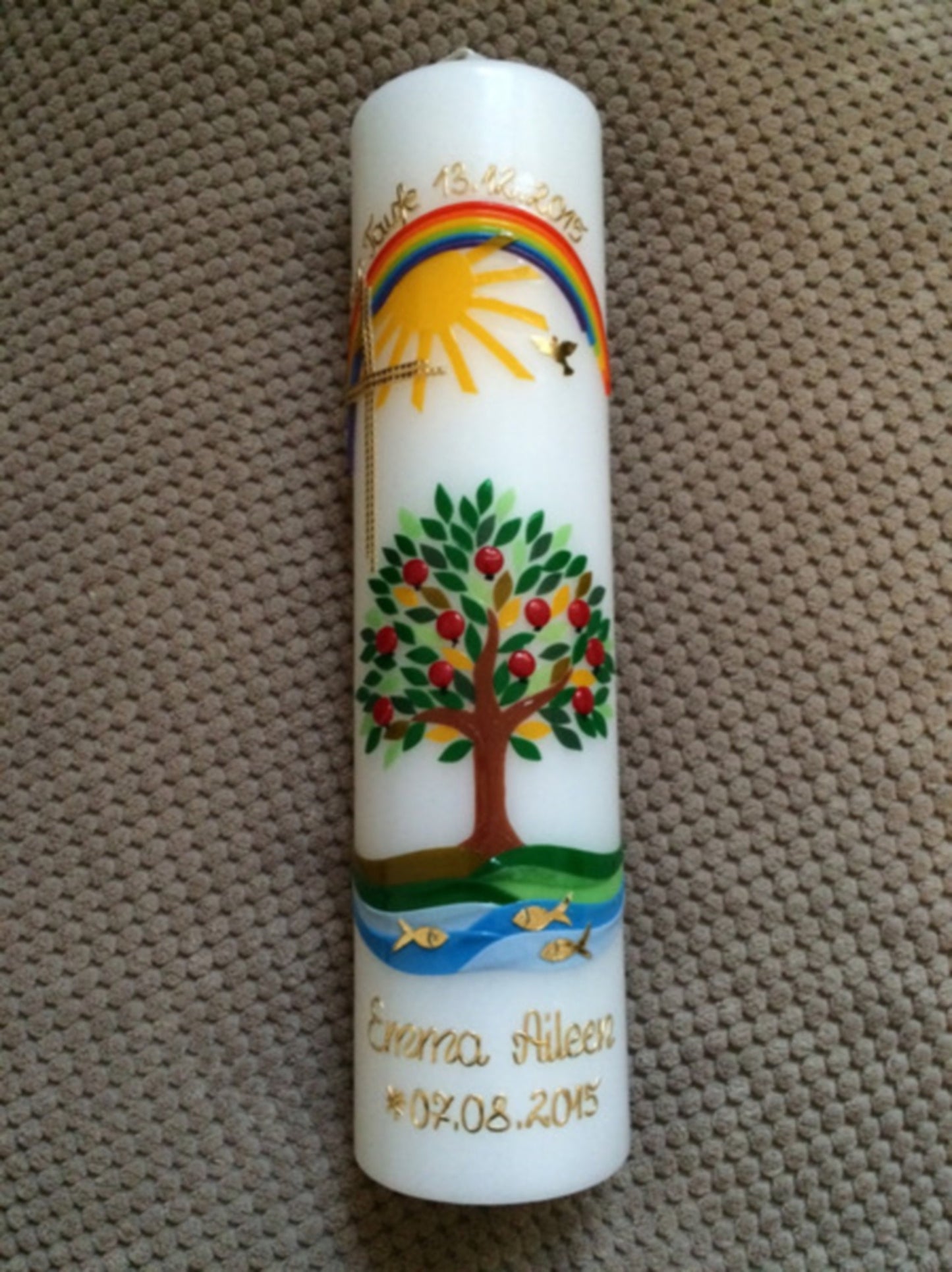 Taufkerze Lebensbaum Baum Mädchen Junge Kerze -Taufe - Handarbeit - keine Folie - inkl. Wachsbeschriftung