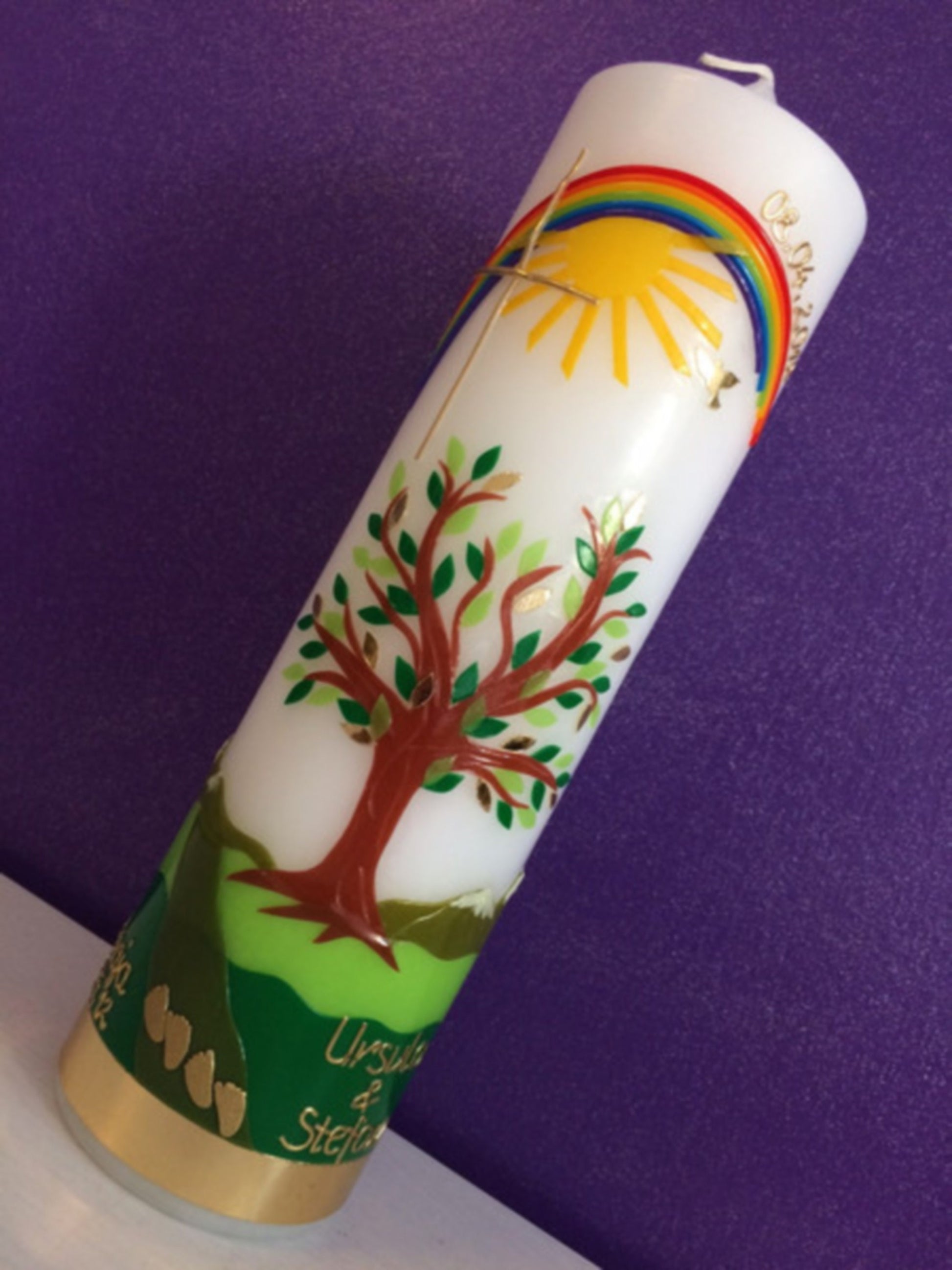 Du gehst mit Kommunionkerze Taufkerze Lebensbaum Baum Mädchen Junge Kerze -Taufe - Handarbeit - keine Folie - inkl. Wachsbeschriftung