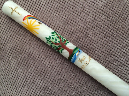 Taufkerze - Kommunionkerze - Lebensbaum - Mädchen - Junge - keine Folie - inkl. Wachsbeschriftung