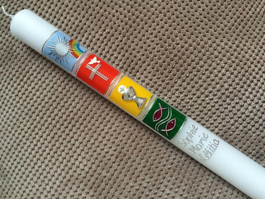 Kommunionkerze, Taufkerze, Kommunionskerze, Kerze, Kommunion, Taufe, Erstkommunion, inkl Beschriftungen, Farbwünsche möglich, Mädchen, Junge