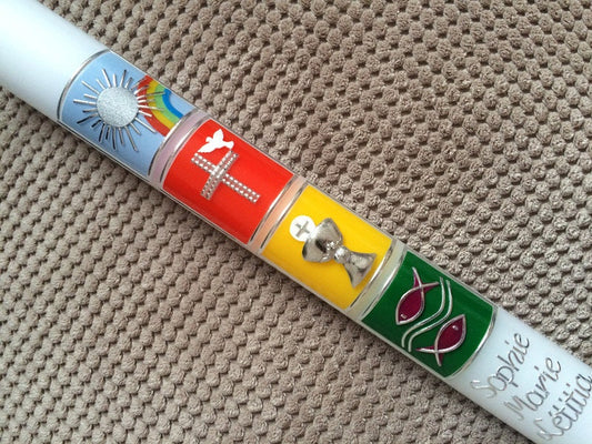 Kommunionkerze, Taufkerze, Kommunionskerze, Kerze, Kommunion, Taufe, Erstkommunion, inkl Beschriftungen, Farbwünsche möglich, Mädchen, Junge