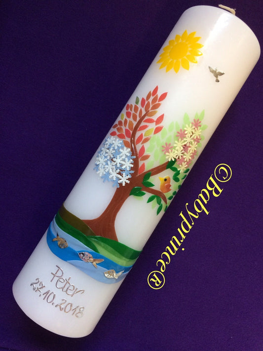 Taufkerze Lebensbaum, Taufkerzen, Taufkerze Mädchen, Taufkerze Junge, Lebensbaum, Taufkerzen Baum, Taufkerze Baum