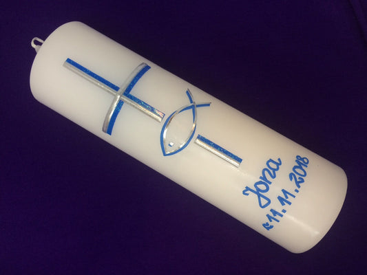 Taufkerze Kreuz Ichthys