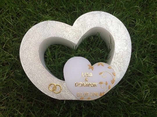 Hochzeitskerze Doppelherz mit Teelichteinsatz