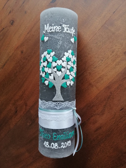 RUSTICA, VINTAGE-Look, SHABBY, Rustikal, Taufkerze, Lebensbaum, Baum, Mädchen, Junge, Kerze, Taufe, keine Folie, inkl Wachsbeschriftung