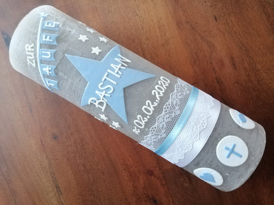 RUSTICA, VINTAGE-Look, SHABBY, Rustikal, Taufkerze, Stern, Wimpel, Mädchen, Junge, Kerze, Taufe, keine Folie, inkl Wachsbeschriftung