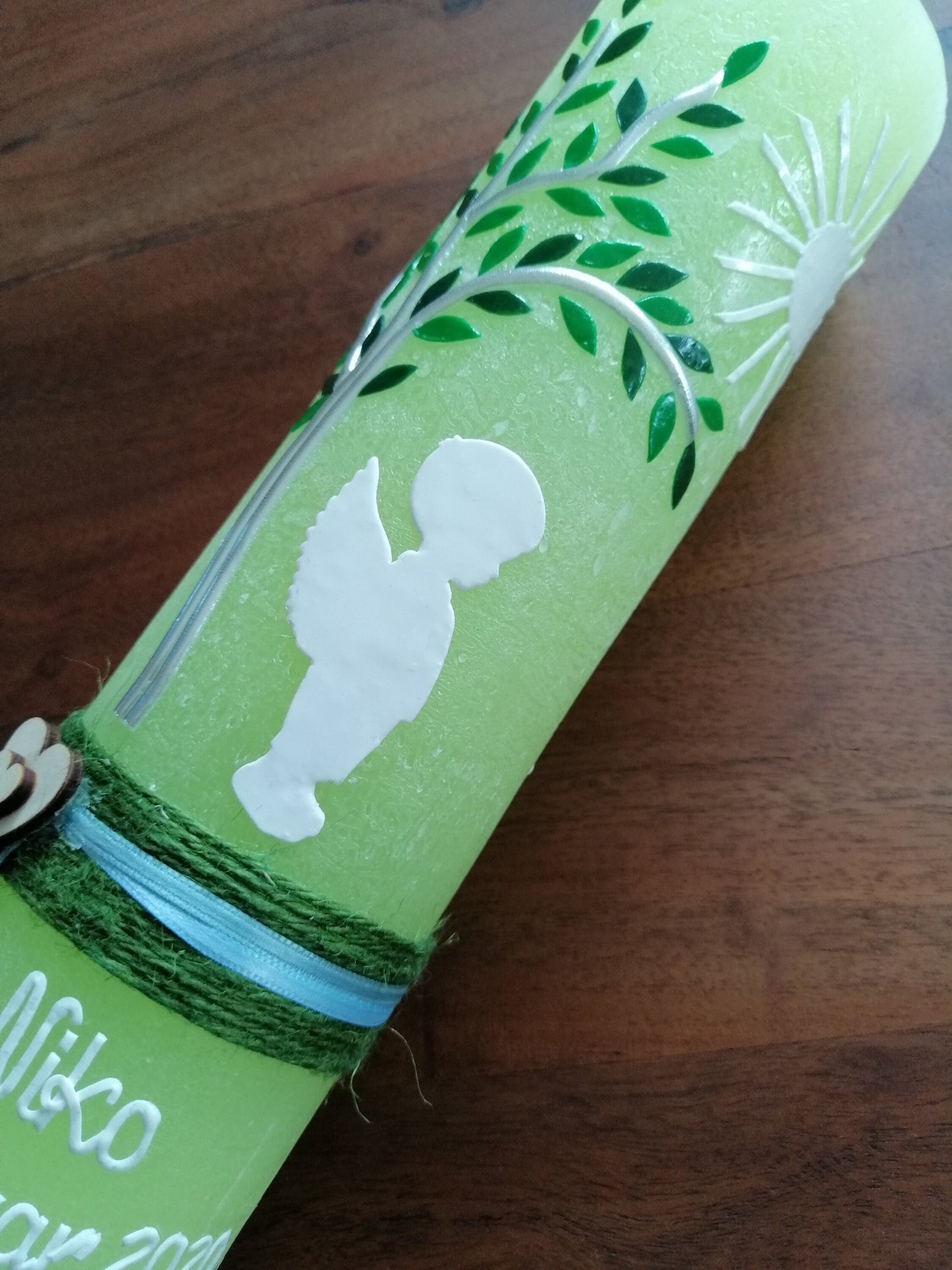 TAUFKERZE VINTAGE-Look RUSTIK, Rustikal, Lebensbaum, Schutzengel, Engel, Baum, Mädchen, Junge, Kerze, Taufe, inkl Wachsbeschriftung