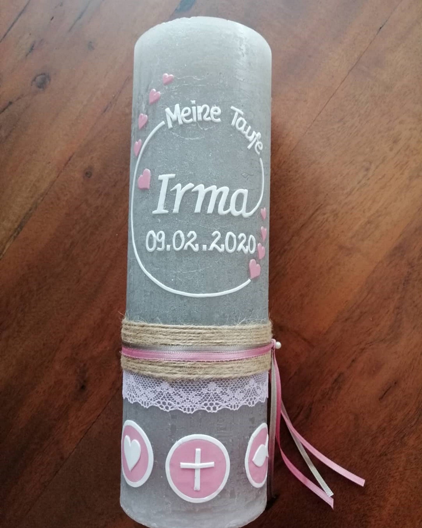 RUSTICA Taufkerze, mit dem Vornamen, Mädchen, Junge, Kerze, Taufe, keine Folie, inkl Wachsbeschriftung