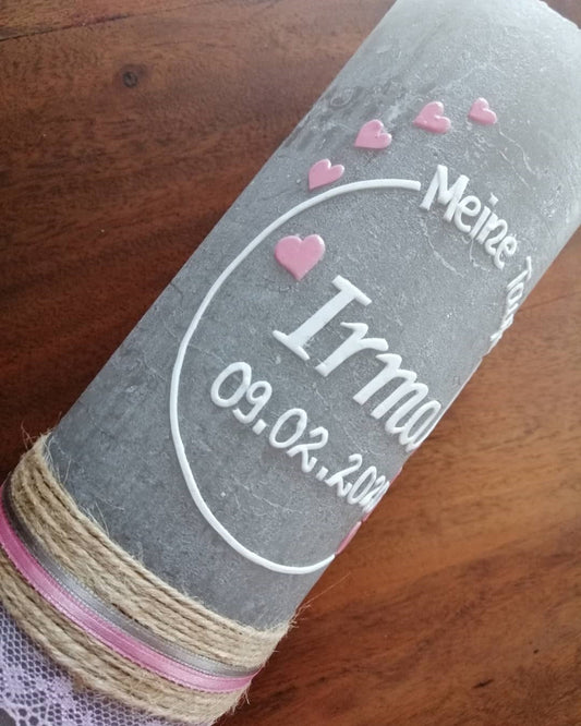 RUSTICA Taufkerze, mit dem Vornamen, Mädchen, Junge, Kerze, Taufe, keine Folie, inkl Wachsbeschriftung
