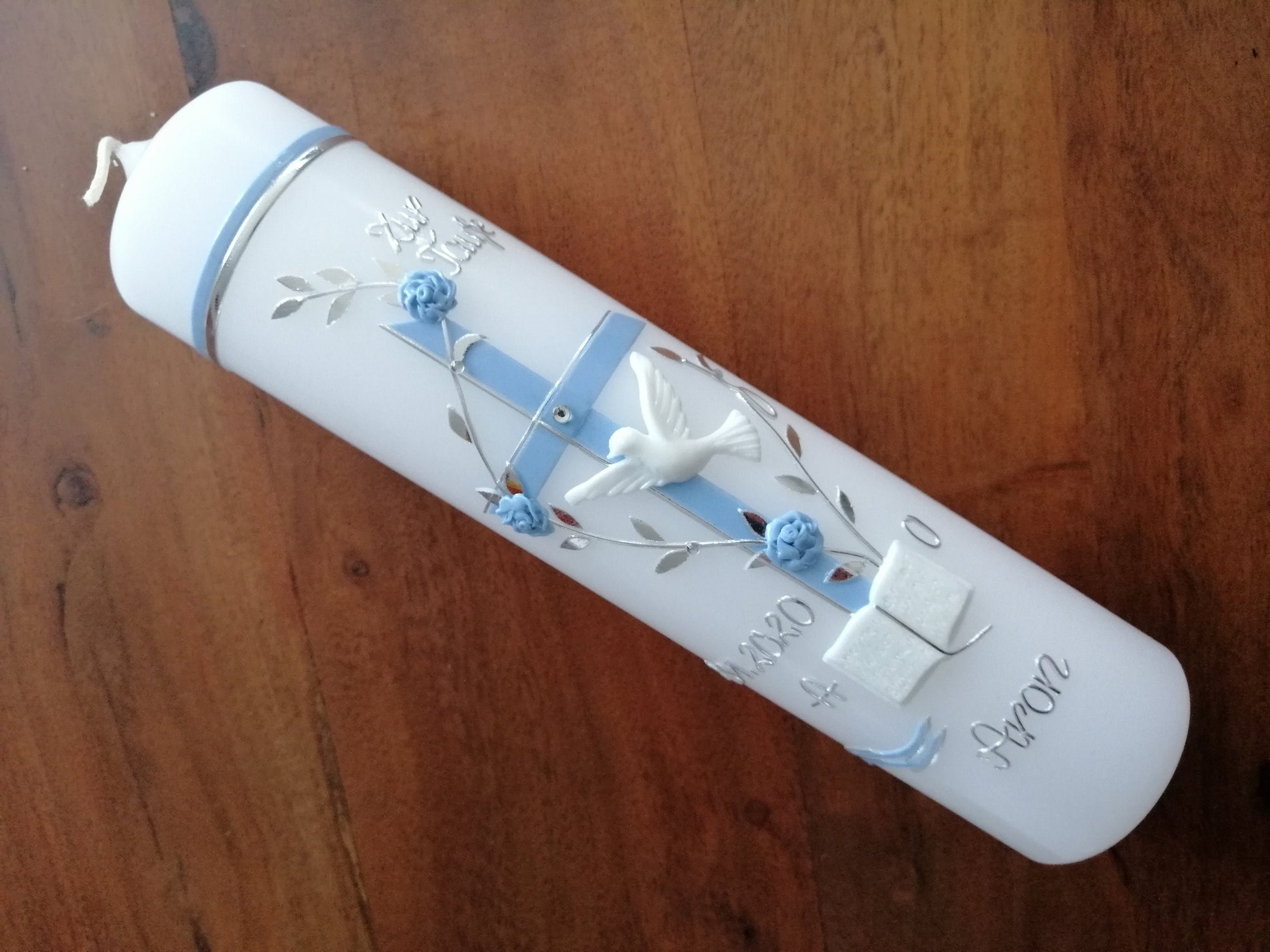 Taufkerze Junge Kreuz