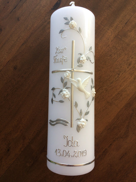 Taufkerz, Kreuz, Mädchen, Junge, Kerze, Taufe, Handarbeit - keine Folie - inkl. Wachsbeschriftung