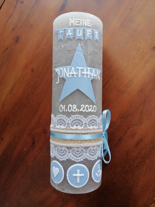 RUSTICA, VINTAGE-Look, SHABBY, Rustikal, Taufkerze, Stern, Wimpel, Mädchen, Junge, Kerze, inkl Wachsbeschriftung - Teelichteinsatz möglich