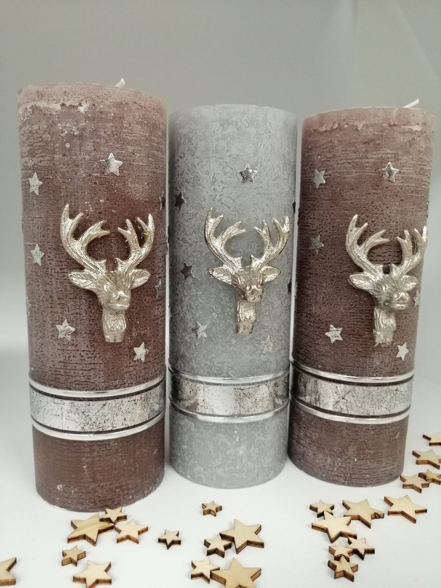 Rustica-Vintage Weihnachtskerze Adventskerze Tischkerze Hirsch Geweih (2245TK)