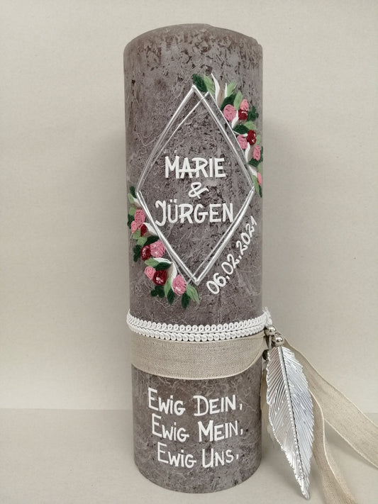 RUSTICA, VINTAGE-Look,Rustikal, Hochzeitkerze, Hochzeitskerze, Brautkerze, Verlobungskerze, goldene Hochzeit, Flora, inkl Wachsbeschriftung