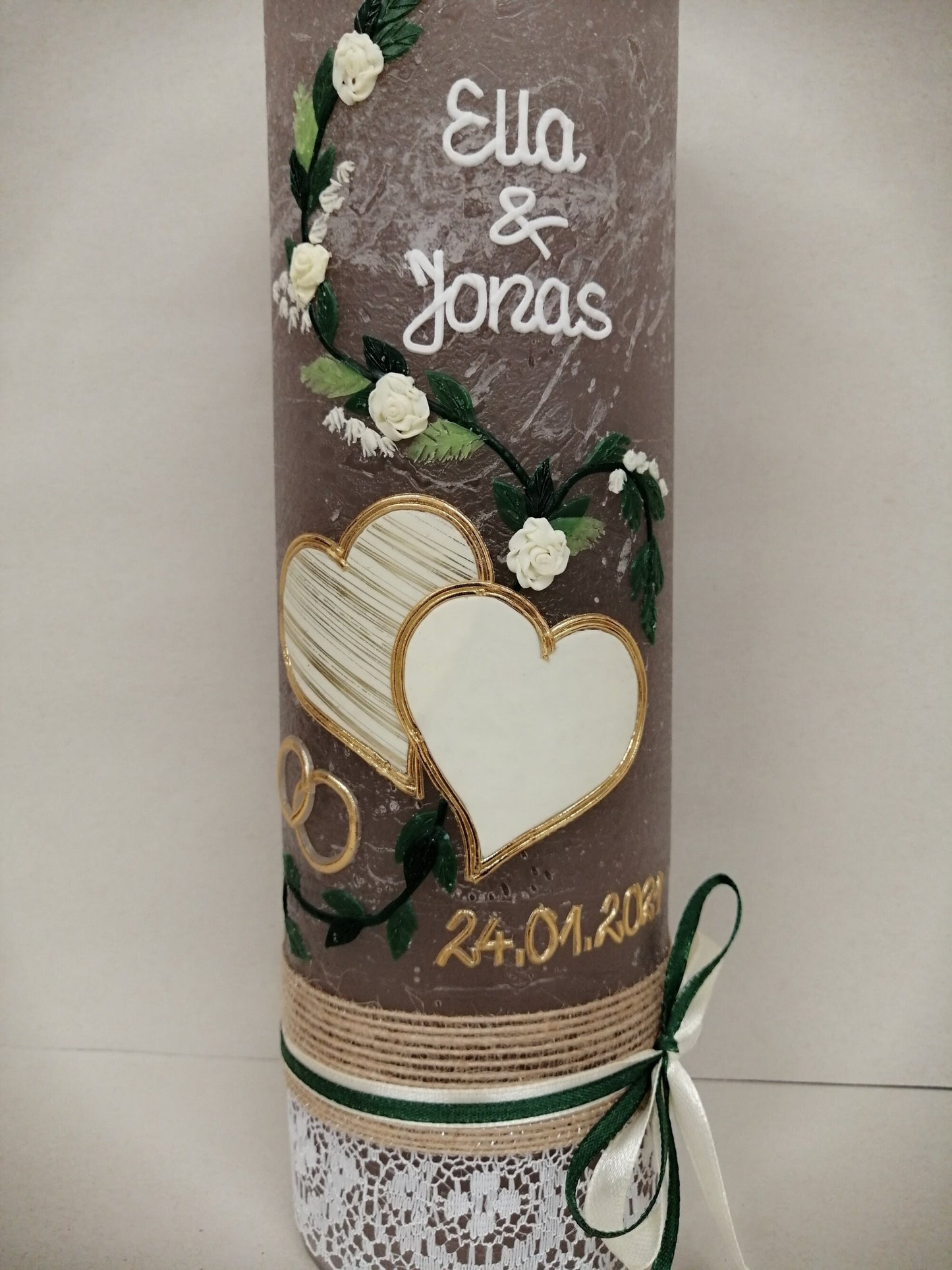 Hochzeitskerze Rustikal, Rustic Wedding Candle with Vintage Charm, Hochzeitkerze, Brautkerze, Liebende Herzen, inkl Wachsbeschriftung