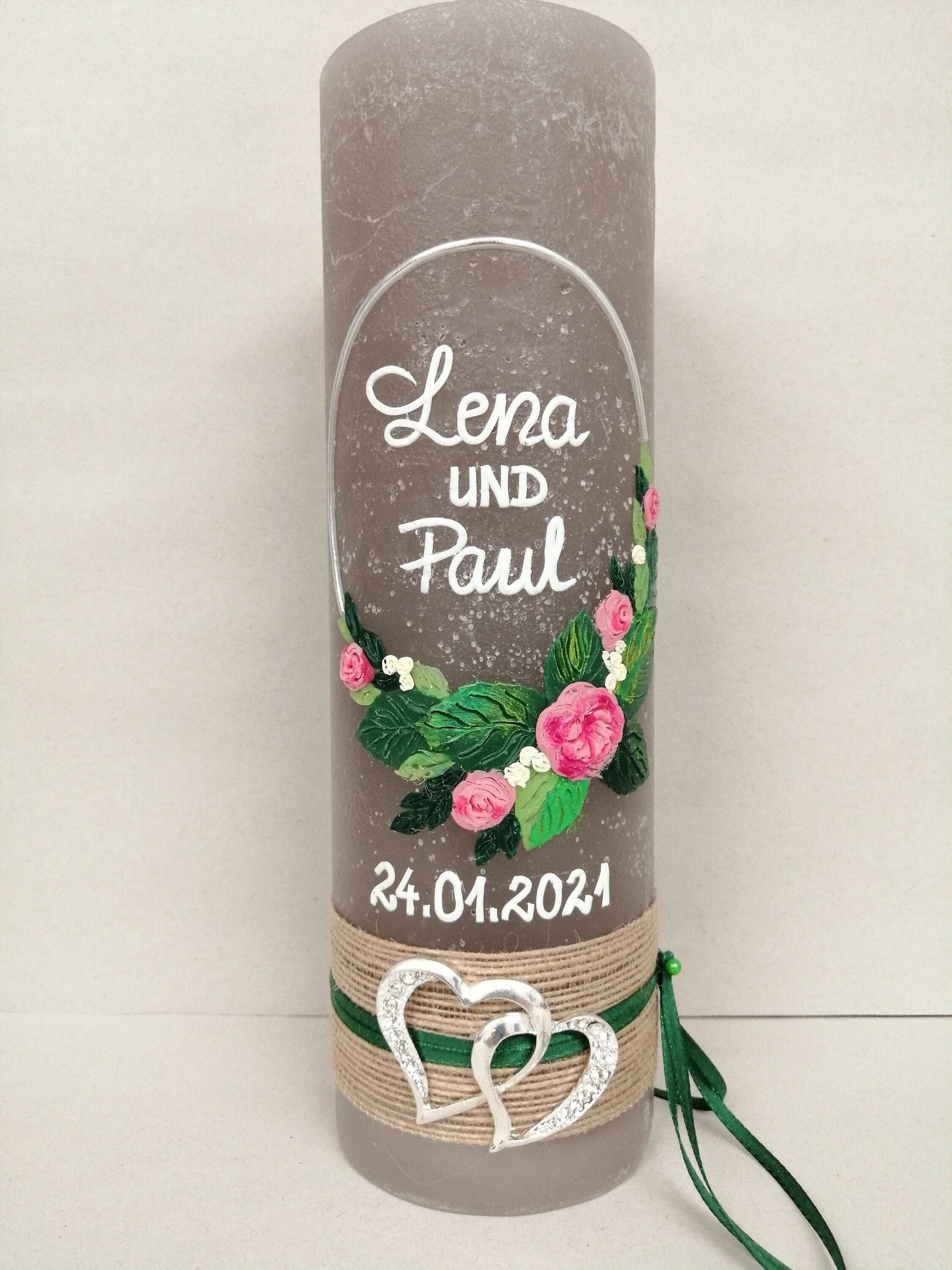 Hochzeitskerze Rustikal Rustica, Vintage-Look, Shabby, Hochzeitkerze, Brautkerze, Flora, inkl Wachsbeschriftung