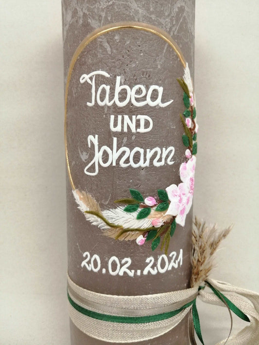 Hochzeitskerze RUSTICA, VINTAGE-Look, SHABBY, Rustikal, Hochzeitkerze, Brautkerze Flora, inkl Wachsbeschriftung