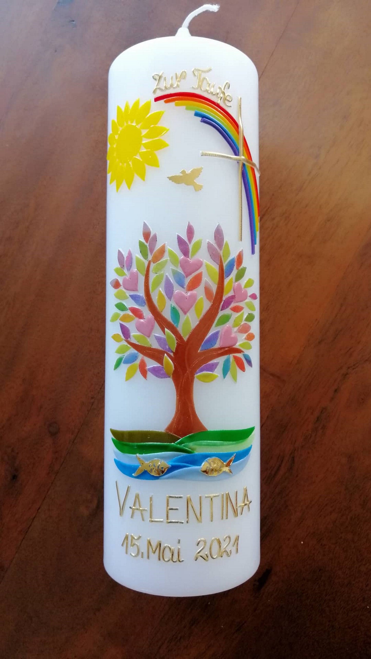 Taufkerze Mädchen Lebensbaum – personalisierte Kerze zur Taufe für Mädchen und Jungen