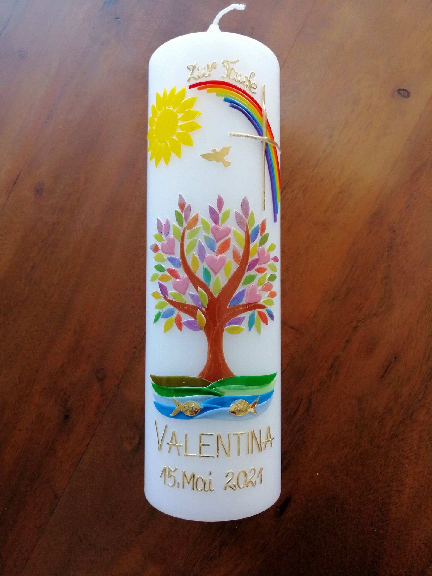 Taufkerze Mädchen Lebensbaum – personalisierte Kerze zur Taufe für Mädchen und Jungen