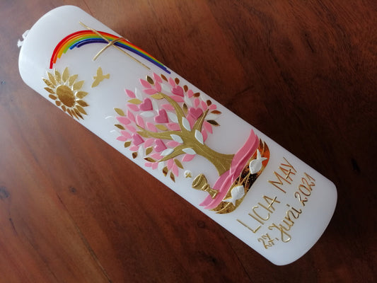 Kommunionkerze Taufkerze Mädchen Lebensbaum