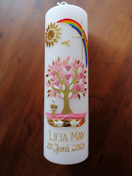 Kommunionkerze Taufkerze Mädchen Lebensbaum