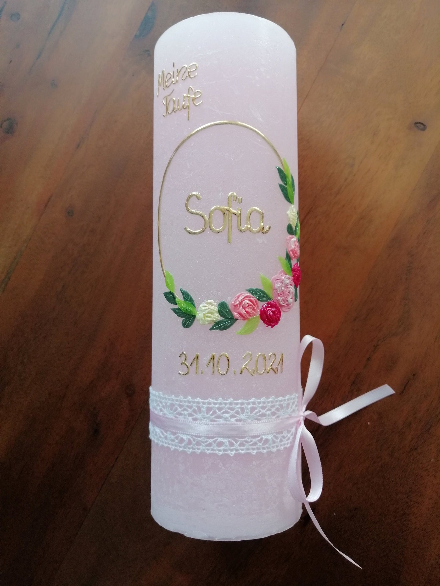 RUSTICA, VINTAGE-Look, SHABBY, Rustikal, Taufkerze, Blumen, floral, Mädchen, Kerze, keine Folie, Wachsbeschriftung, Farbwünsche möglich