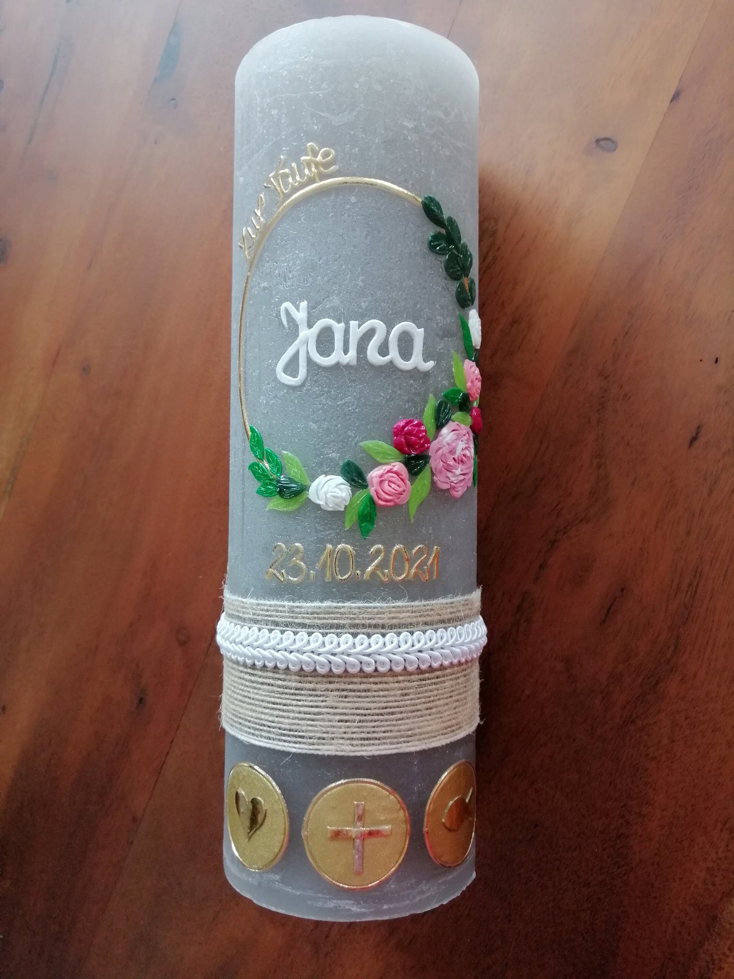 RUSTICA, VINTAGE-Look, SHABBY, Rustikal, Taufkerze, Blumen, floral, Mädchen, Kerze, keine Folie, Wachsbeschriftung, Farbwünsche möglich