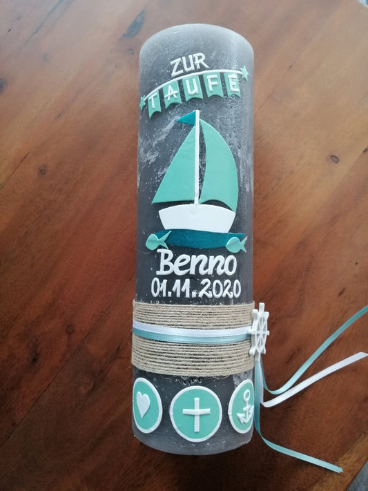 RUSTICA, VINTAGE-Look, SHABBY, Rustikal, Taufkerze, Boot, Arche, Mädchen, Junge, Kerze, keine Folie, Wachsbeschriftung, Farbwünsche möglich