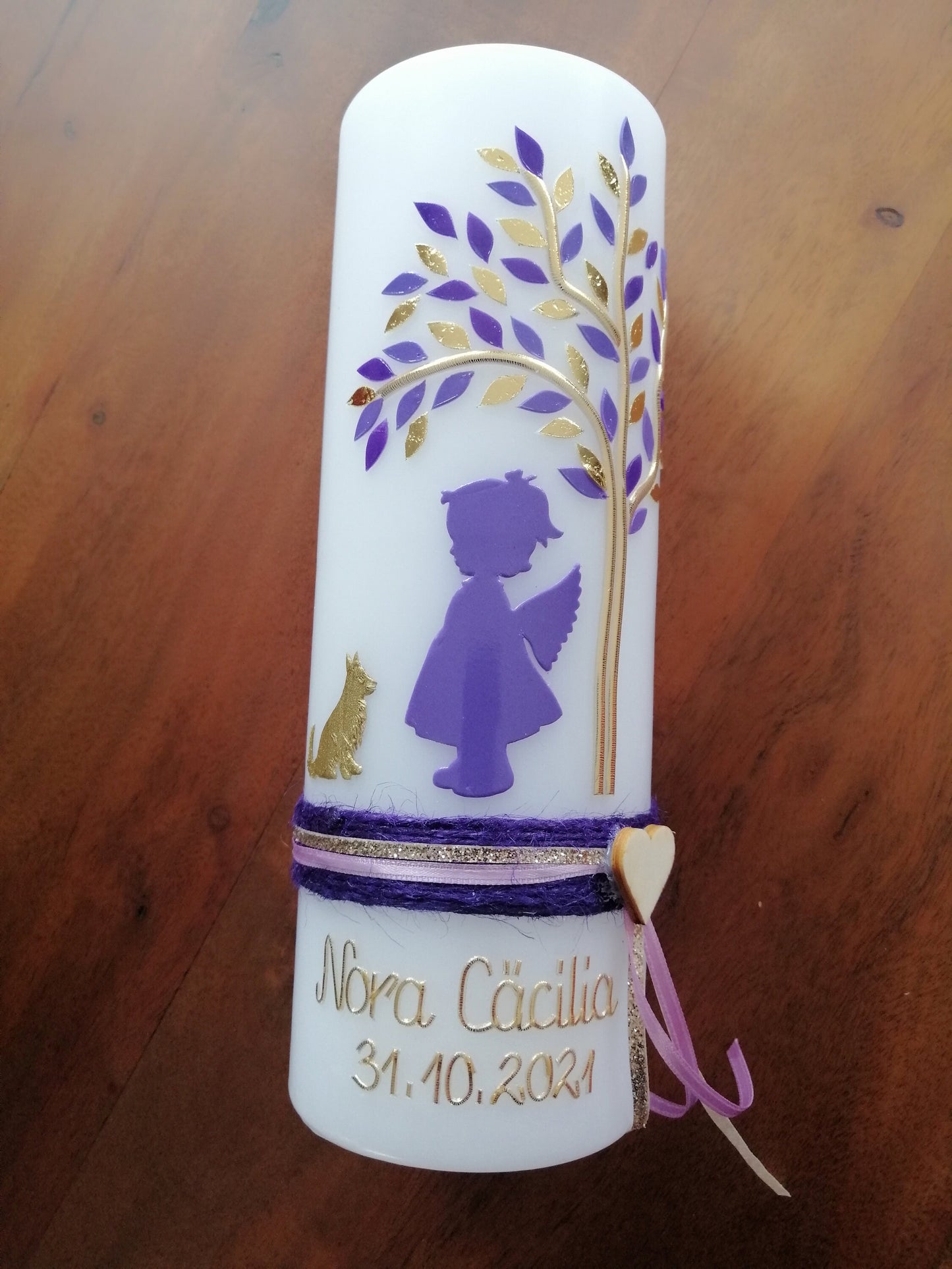 Taufkerze, Lebensbaum, Schutzengel, Engel, Baum, Mädchen, Junge, Kerze, Taufe, inkl Wachsbeschriftung
