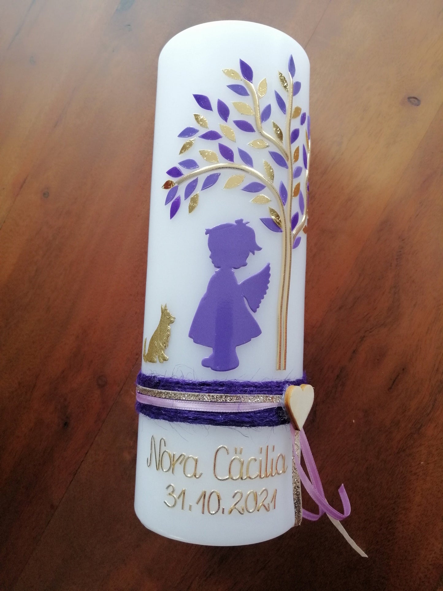 Taufkerze, Lebensbaum, Schutzengel, Engel, Baum, Mädchen, Junge, Kerze, Taufe, inkl Wachsbeschriftung