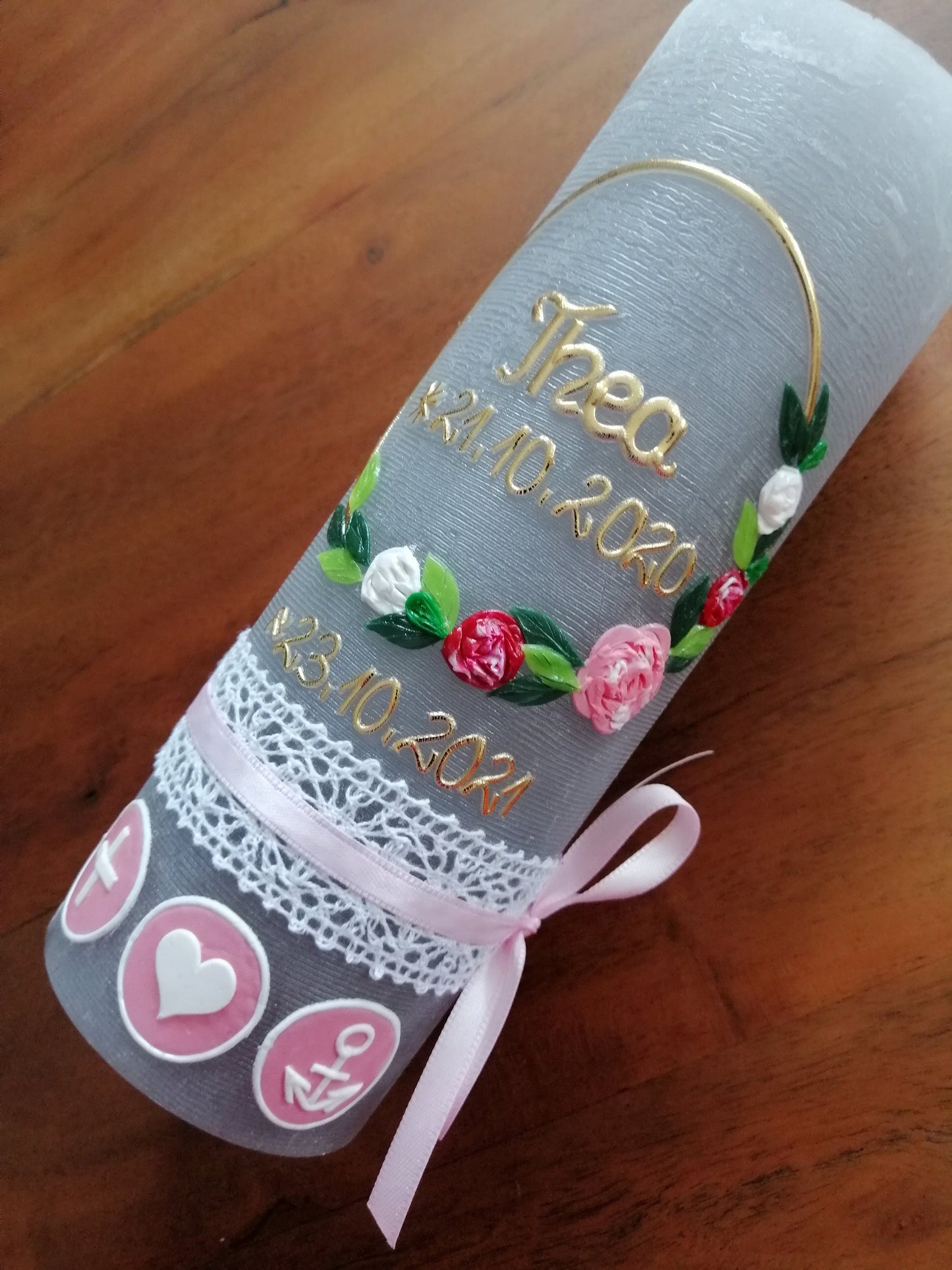 RUSTICA, VINTAGE-Look, SHABBY, Rustikal, Taufkerze, Blumen, floral, Mädchen, Kerze, keine Folie, Wachsbeschriftung, Farbwünsche möglich