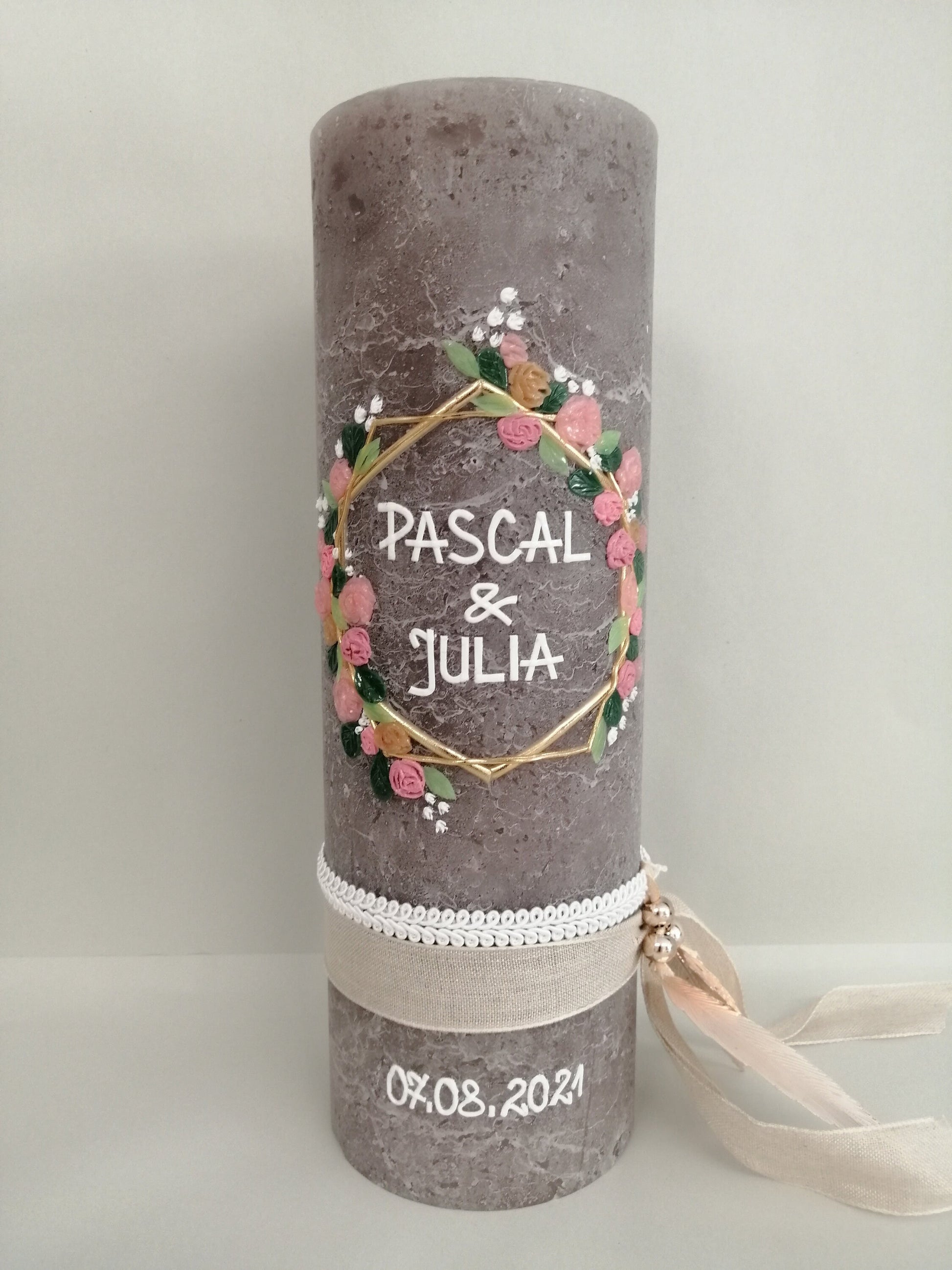 RUSTICA, VINTAGE-Look,Rustikal, Hochzeitkerze, Hochzeitskerze, Brautkerze, Verlobungskerze, goldene Hochzeit, Flora, inkl Wachsbeschriftung