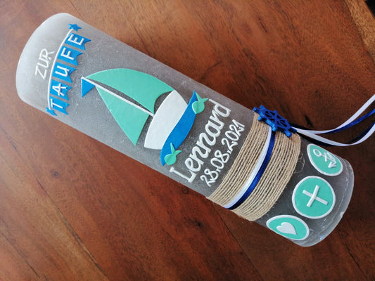 RUSTICA, VINTAGE-Look, SHABBY, Rustikal, Taufkerze, Boot, Arche, Mädchen, Junge, Kerze, keine Folie, Wachsbeschriftung, Farbwünsche möglich