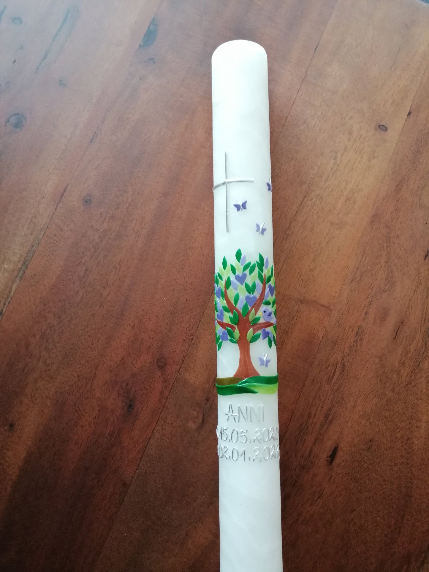 Taufkerze - Kommunionkerze - Lebensbaum - 25 % Bienenwachs - handgeknetet - edel - Mädchen - Junge - keine Folie - inkl. Wachsbeschriftung