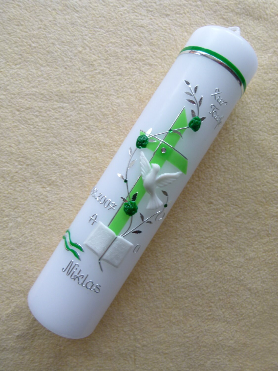 Taufkerze Kreuz, Mädchen, Junge, inkl. Name und Datum